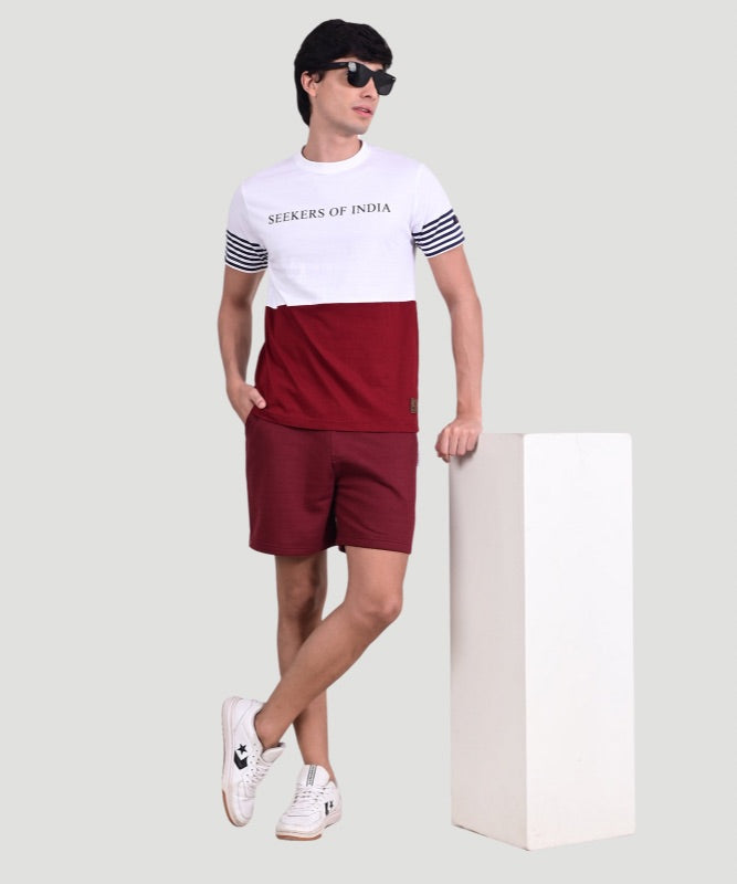 Indusvale Men's Colorblock Multicolor T-Shirt & Solid Short Set